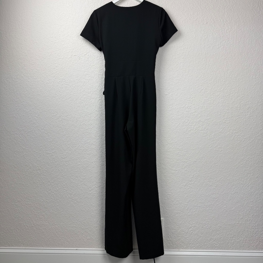 Nicole Miller Womens Collection Black Wrap Front Short Sleeve Jumpsuit 4 - Picture 3 of 14